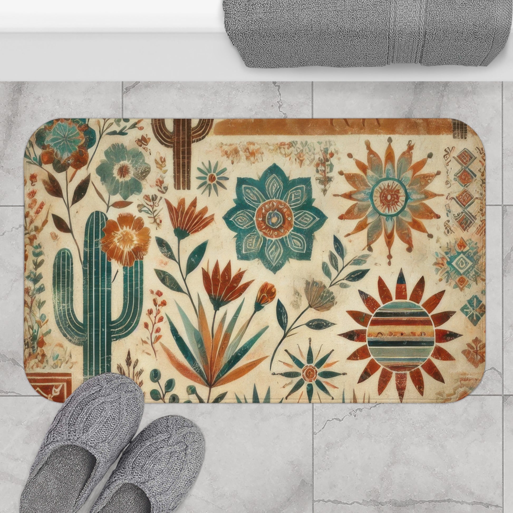 Bohemian Floral Desert Bath Mat
