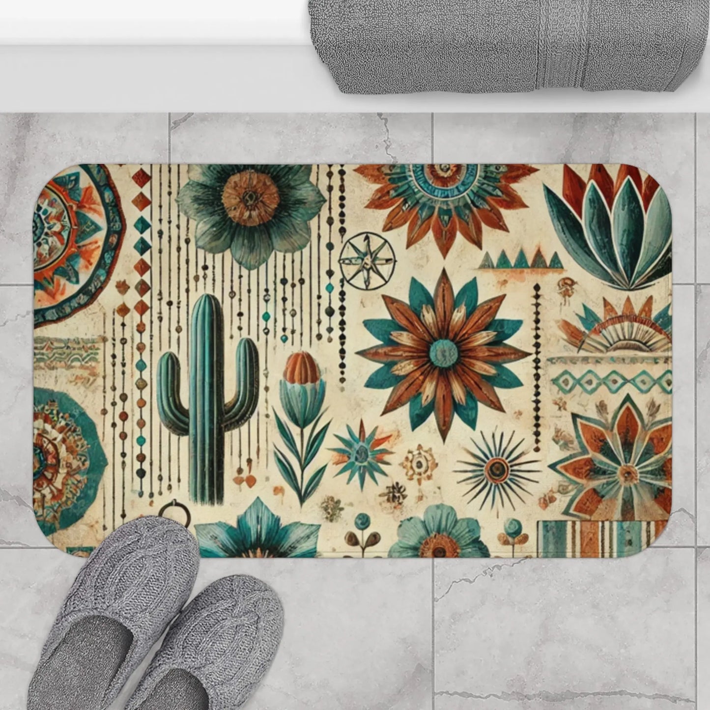 Bohemian Southwestern Desert Floral Bath Mat