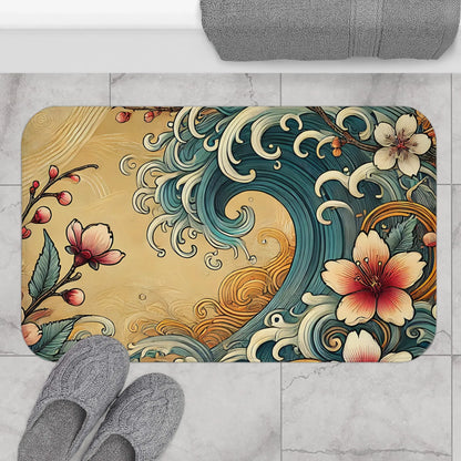Artistic Floral Wave Bath Mat