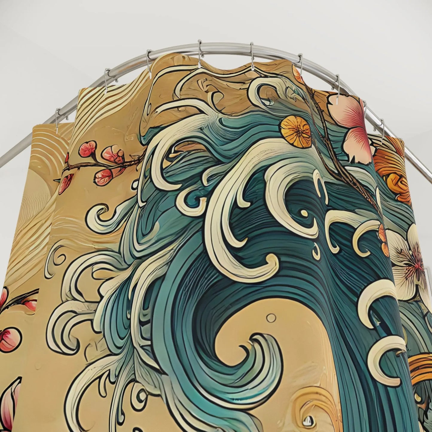 Ocean Wave Cherry Bloom Shower Curtain