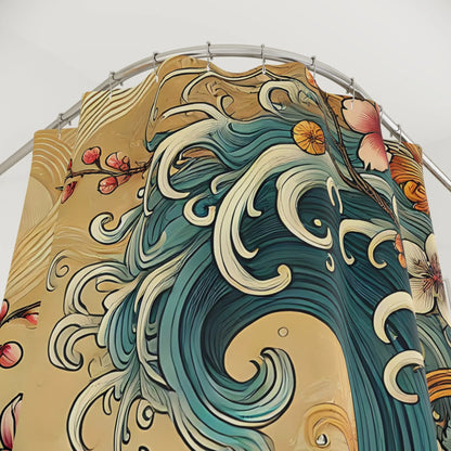 Ocean Wave Cherry Bloom Shower Curtain