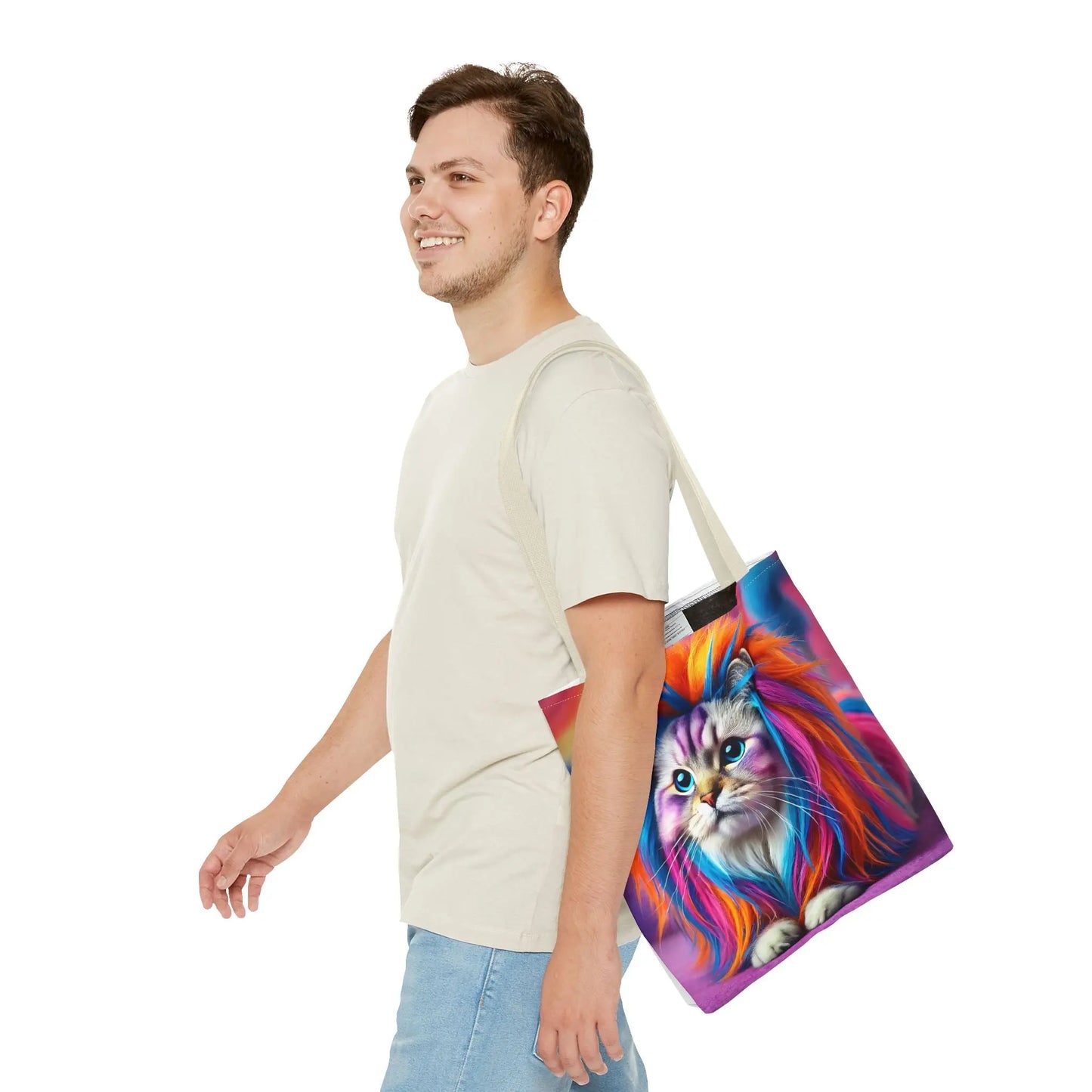 Colorful Rainbow Lion Cat Tote Bag
