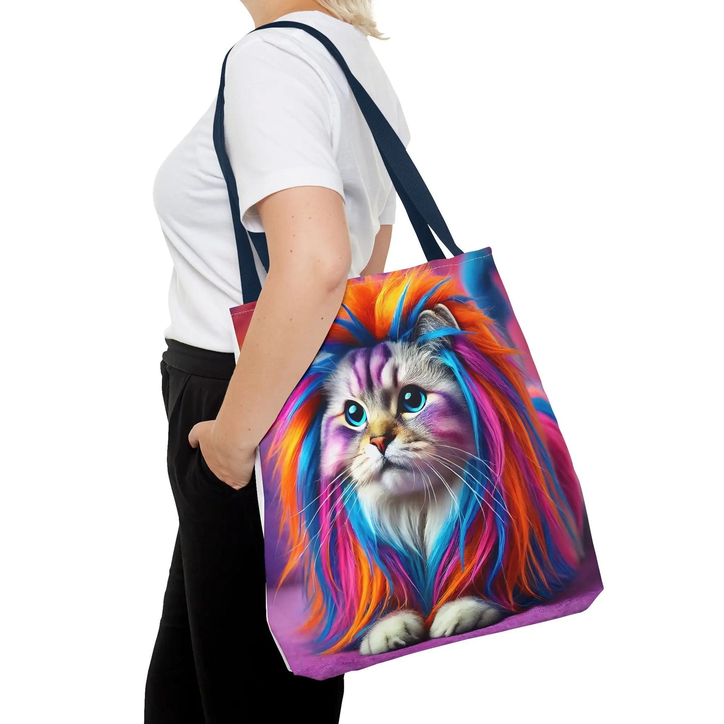Colorful Rainbow Lion Cat Tote Bag