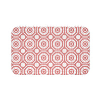 Japanese Shibori Bath Mat - Dusty Rose + White Tie-Dye Pattern, Boho Bathroom Rug, Non-Slip, Spa Bathroom Decor