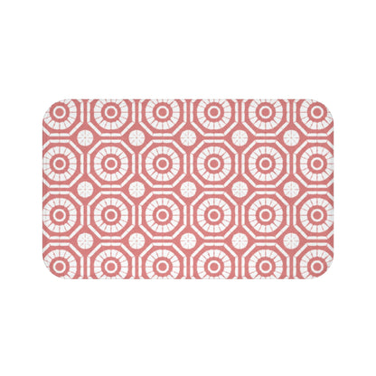 Japanese Shibori Bath Mat - Dusty Rose + White Tie-Dye Pattern, Boho Bathroom Rug, Non-Slip, Spa Bathroom Decor