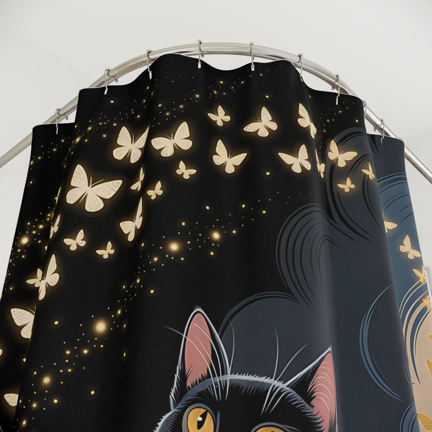 Enchanting Cat & Butterfly Shower Curtain