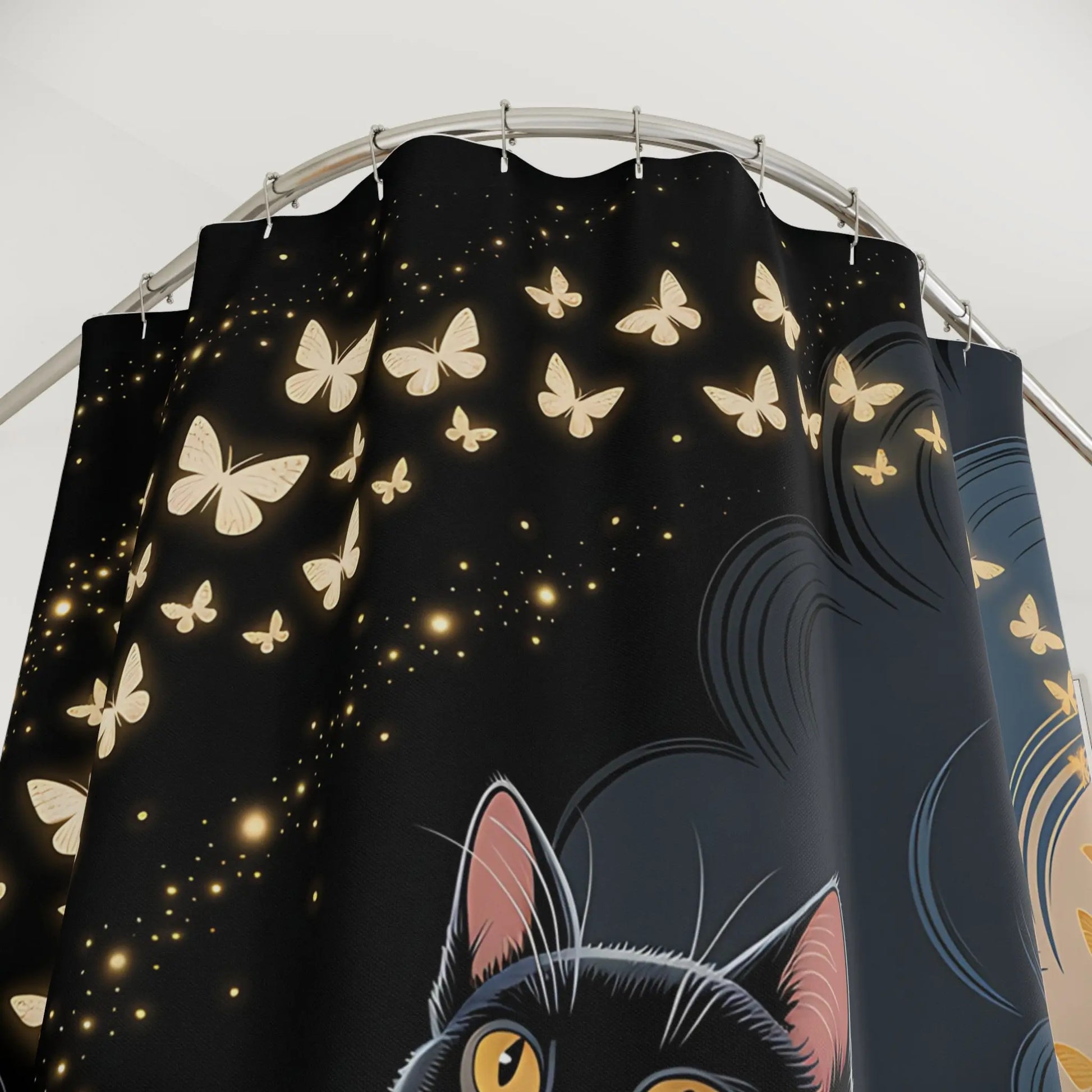 Enchanting Cat & Butterfly Shower Curtain