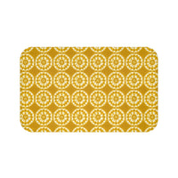 Japanese Shibori Bath Mat - Mustard + White Tie-Dye Pattern, Boho Bathroom Rug, Non-Slip, Spa Bathroom Decor