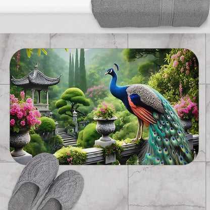 Elegant Peacock Garden Bath Mat