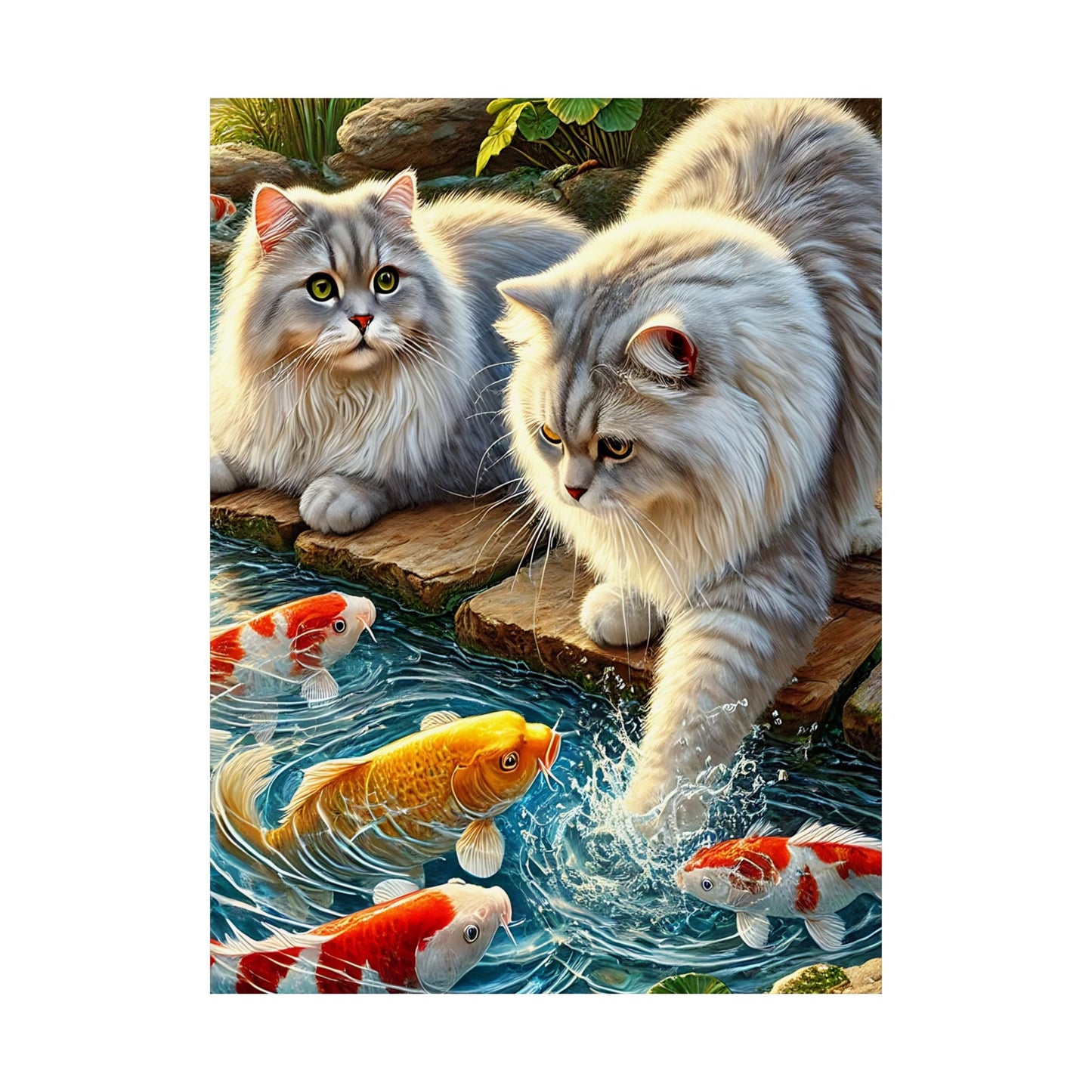 Charming Cat & Koi Pond Vertical Poster