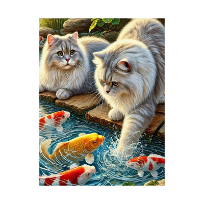 Charming Cat & Koi Pond Vertical Poster