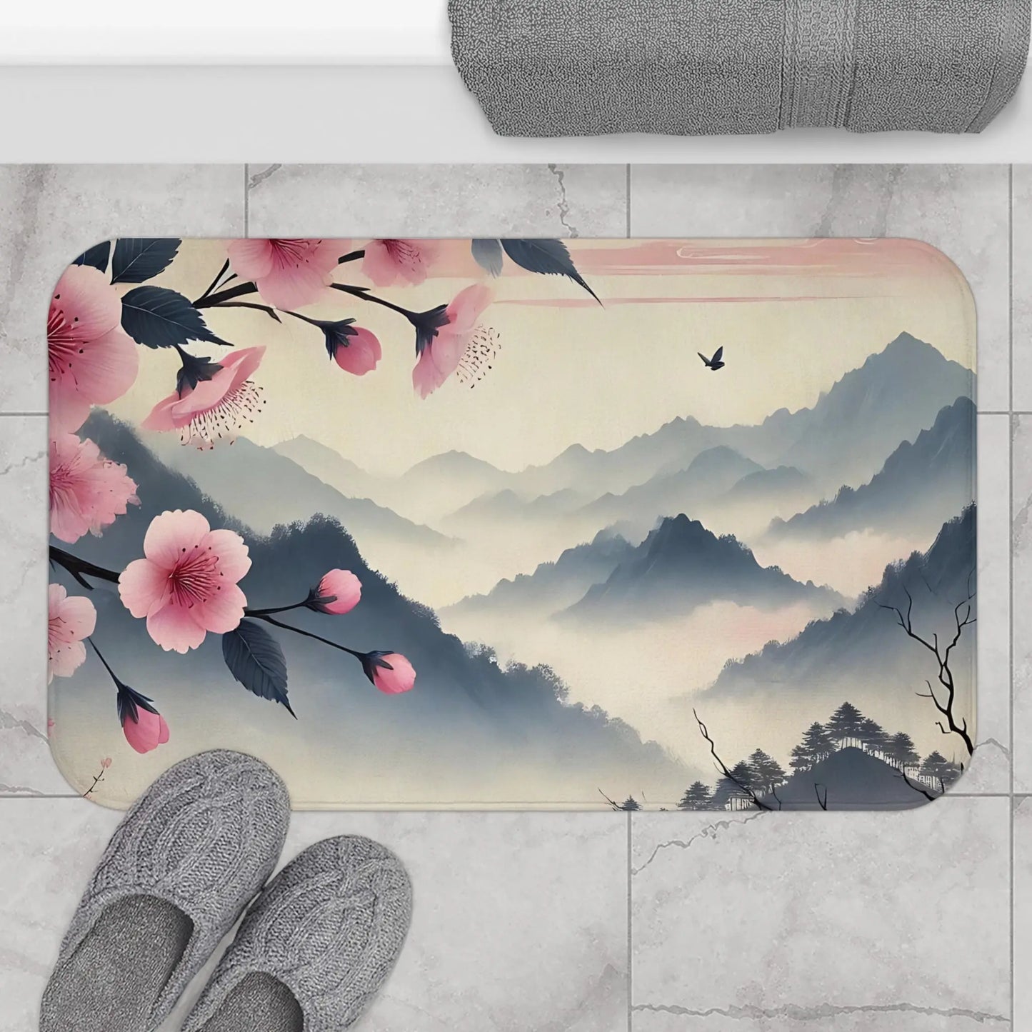 Cherry Blossom Mountain Bath Mat