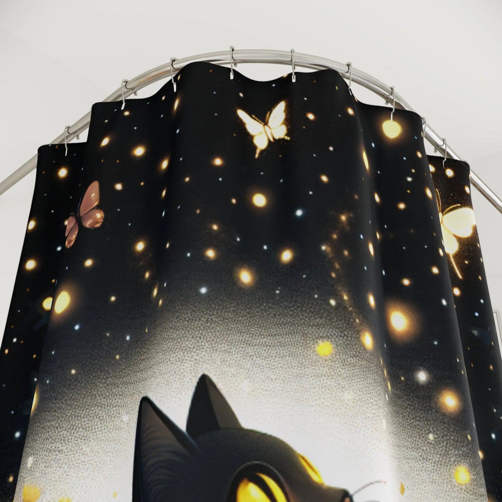 Whimsical Cat and Butterflies Shower Curtain