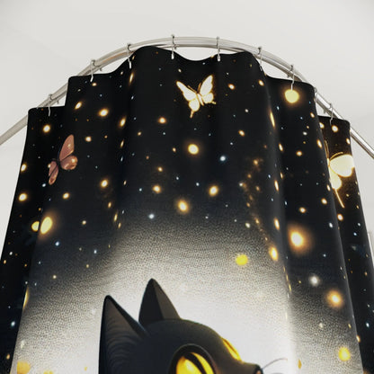 Whimsical Cat and Butterflies Shower Curtain