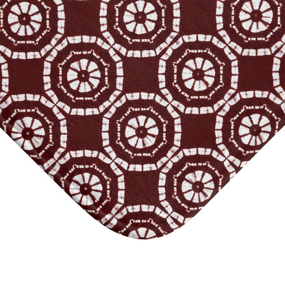 Japanese Shibori Bath Mat - Burgundy + White Tie-Dye Pattern, Boho Bathroom Rug, Non-Slip, Spa Bathroom Decor