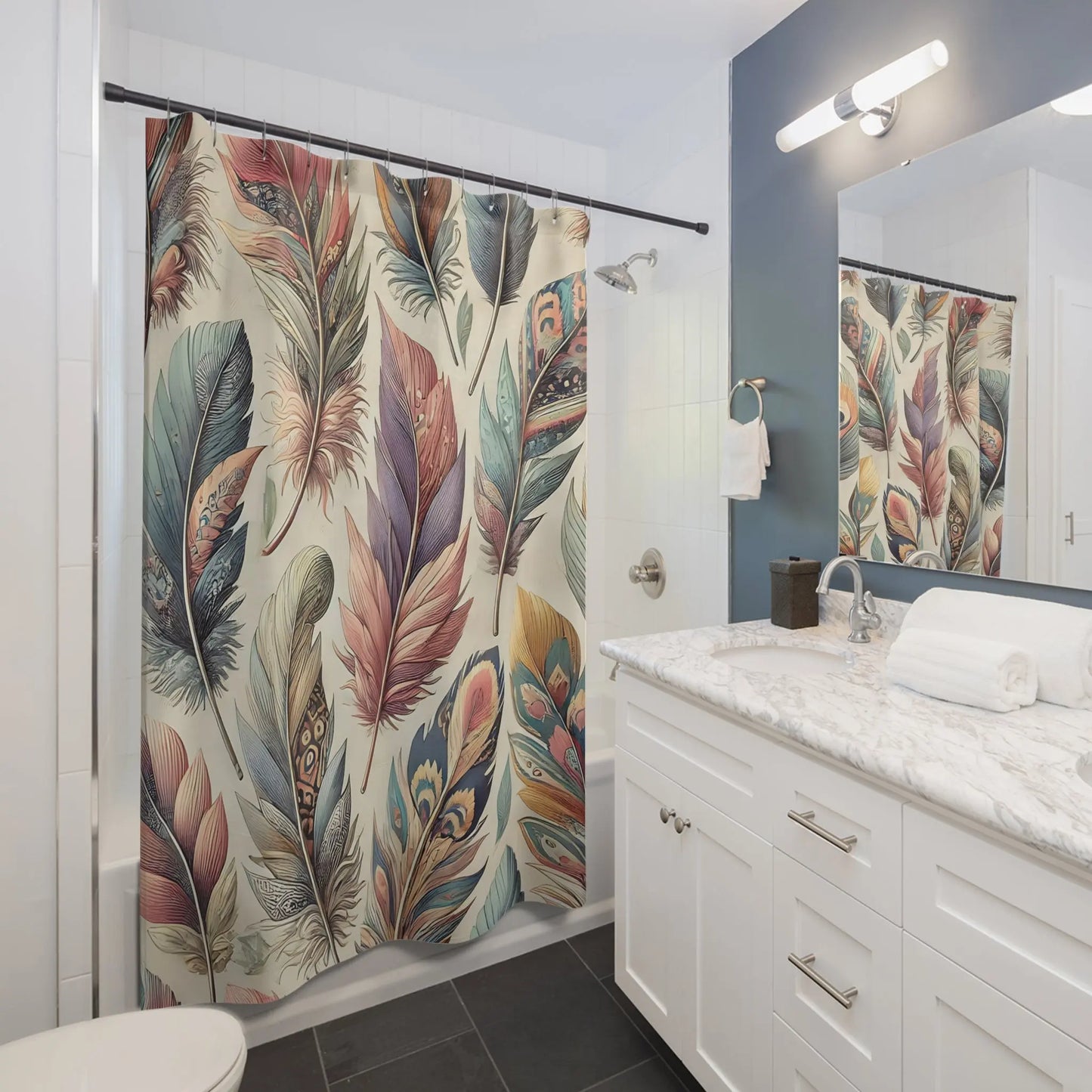 Feathers of Many Colors Shower Curtains
