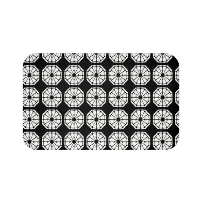 Japanese Shibori Bath Mat - Black + White Tie-Dye Pattern, Boho Bathroom Rug, Non-Slip, Spa Bathroom Decor