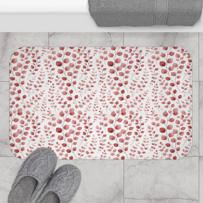 Red Botanical Print Bath Mat