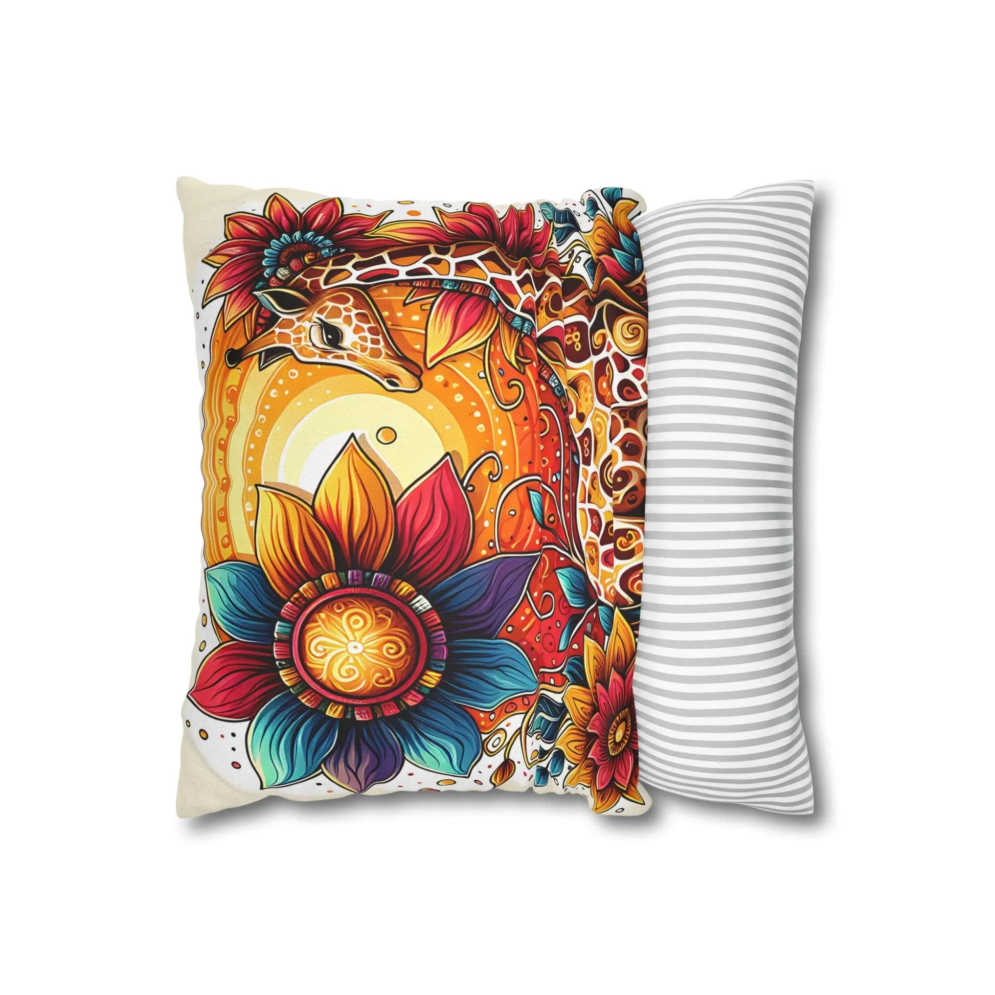 Vibrant Giraffe Floral Pillowcase
