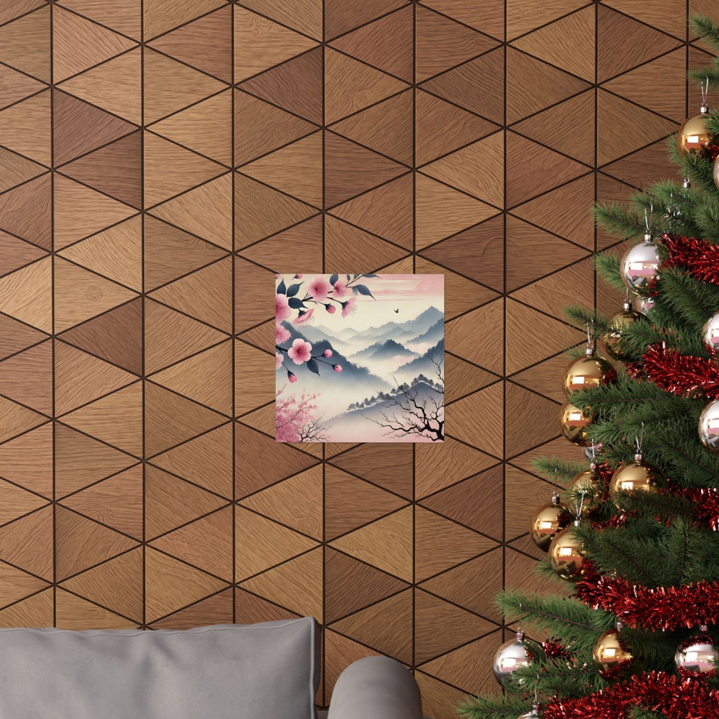 Cherry Blossom Mountain Art Poster