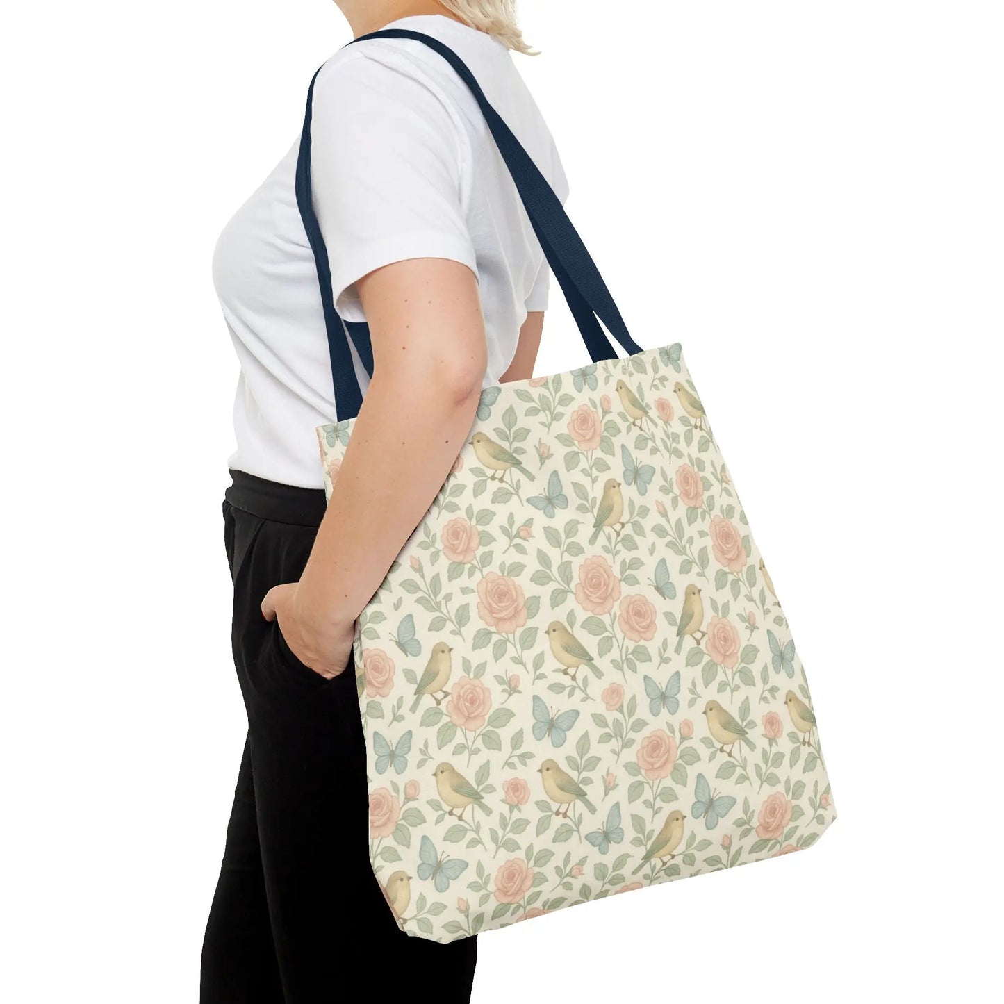 Vintage Rose and Bird Pattern Tote Bag