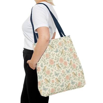Vintage Rose and Bird Pattern Tote Bag