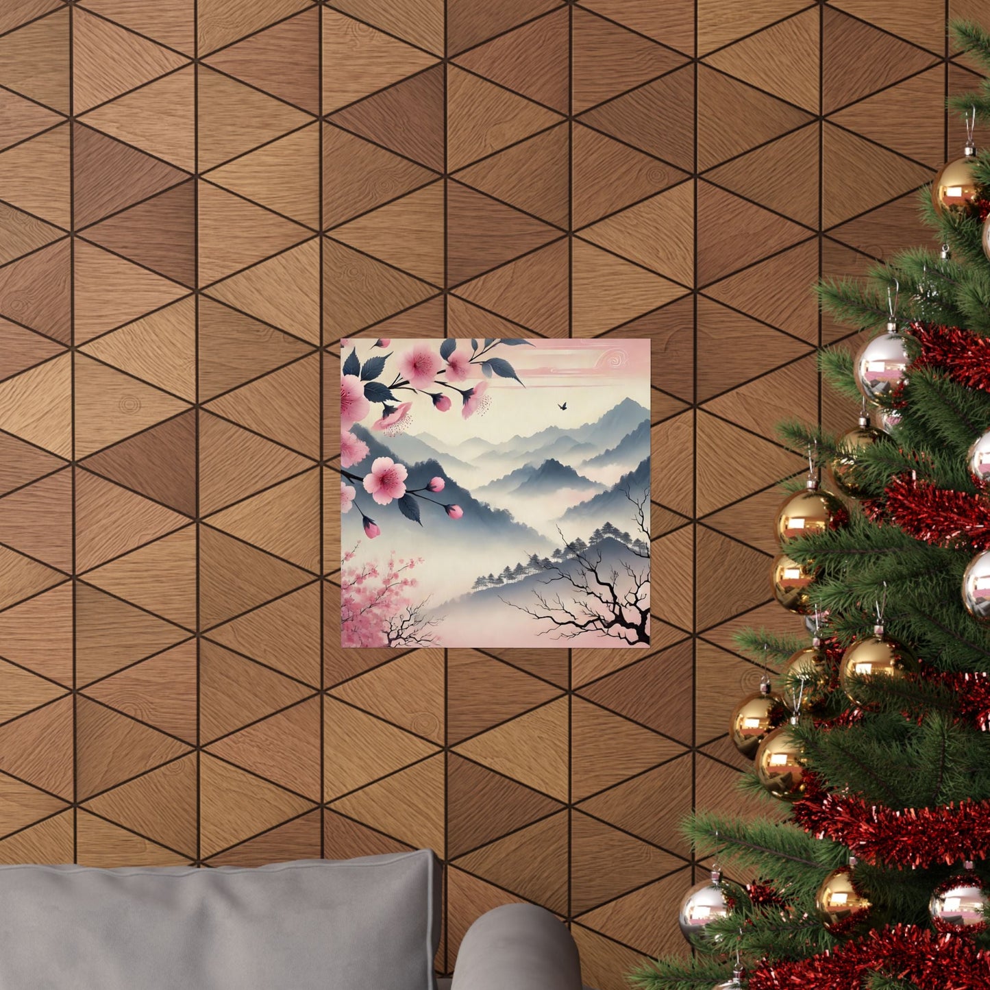 Cherry Blossom Mountain Art Poster