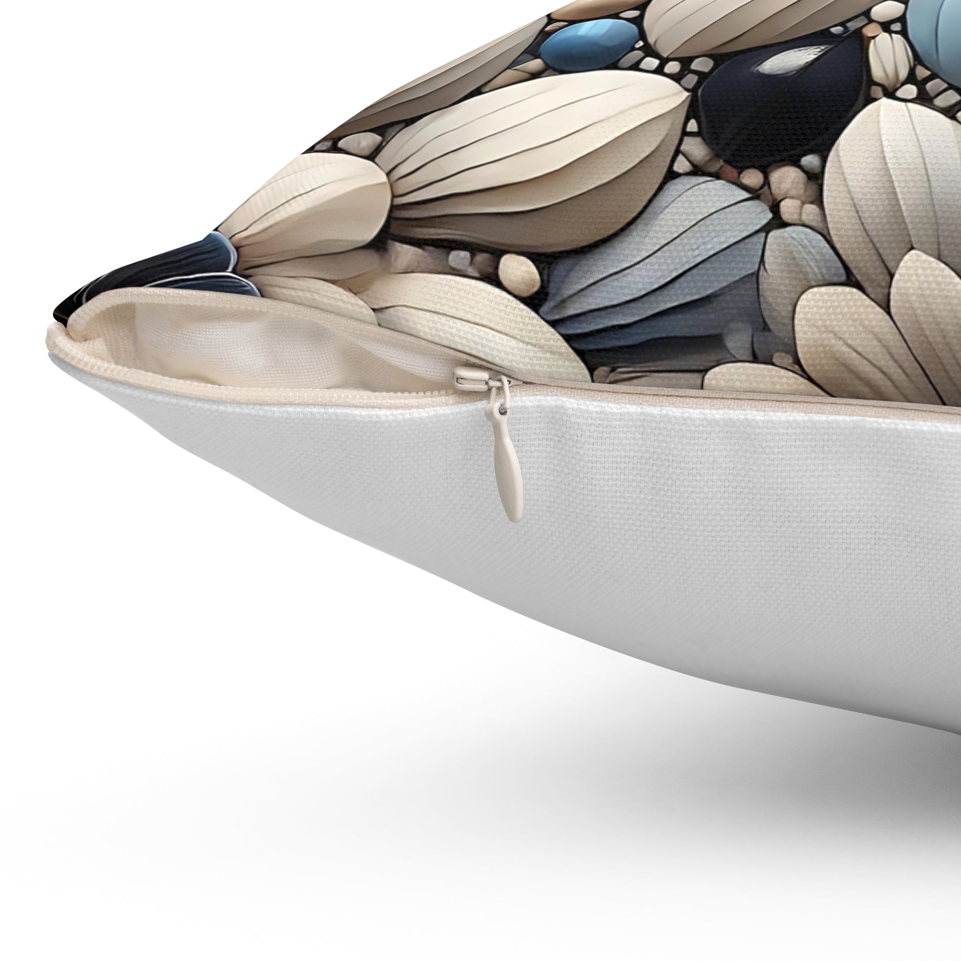 Blue and Beige Textured Floral Throw Pillow