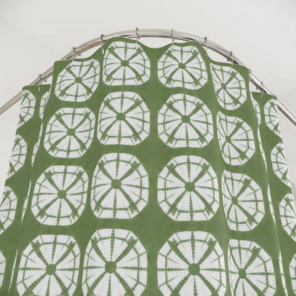Japanese Shibori Shower Curtain - Sage Green + White Tie-Dye Pattern, Boho Bathroom Decor, Artisan Style, Water Resistant