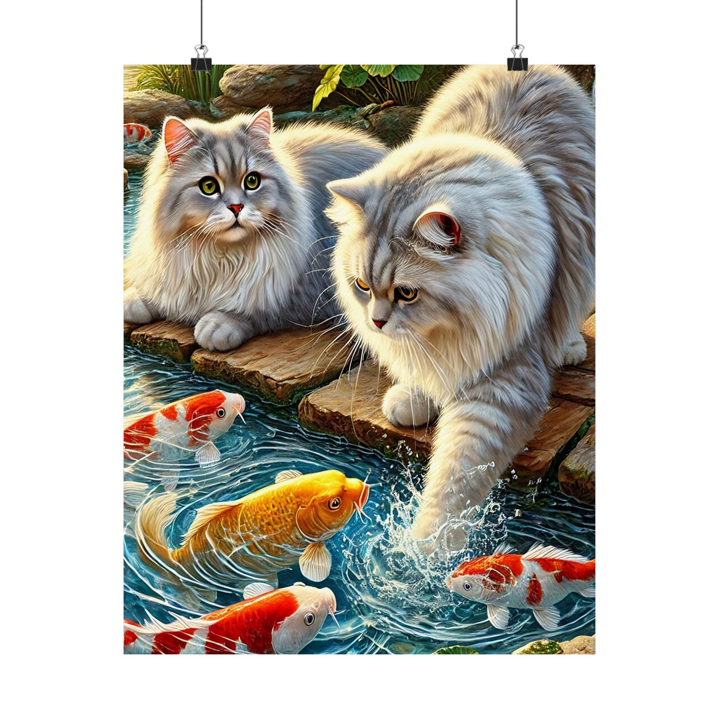 Charming Cat & Koi Pond Vertical Poster