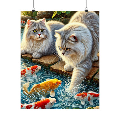 Charming Cat & Koi Pond Vertical Poster
