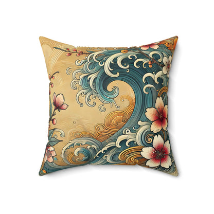 Ocean Wave Floral Throw Pillow