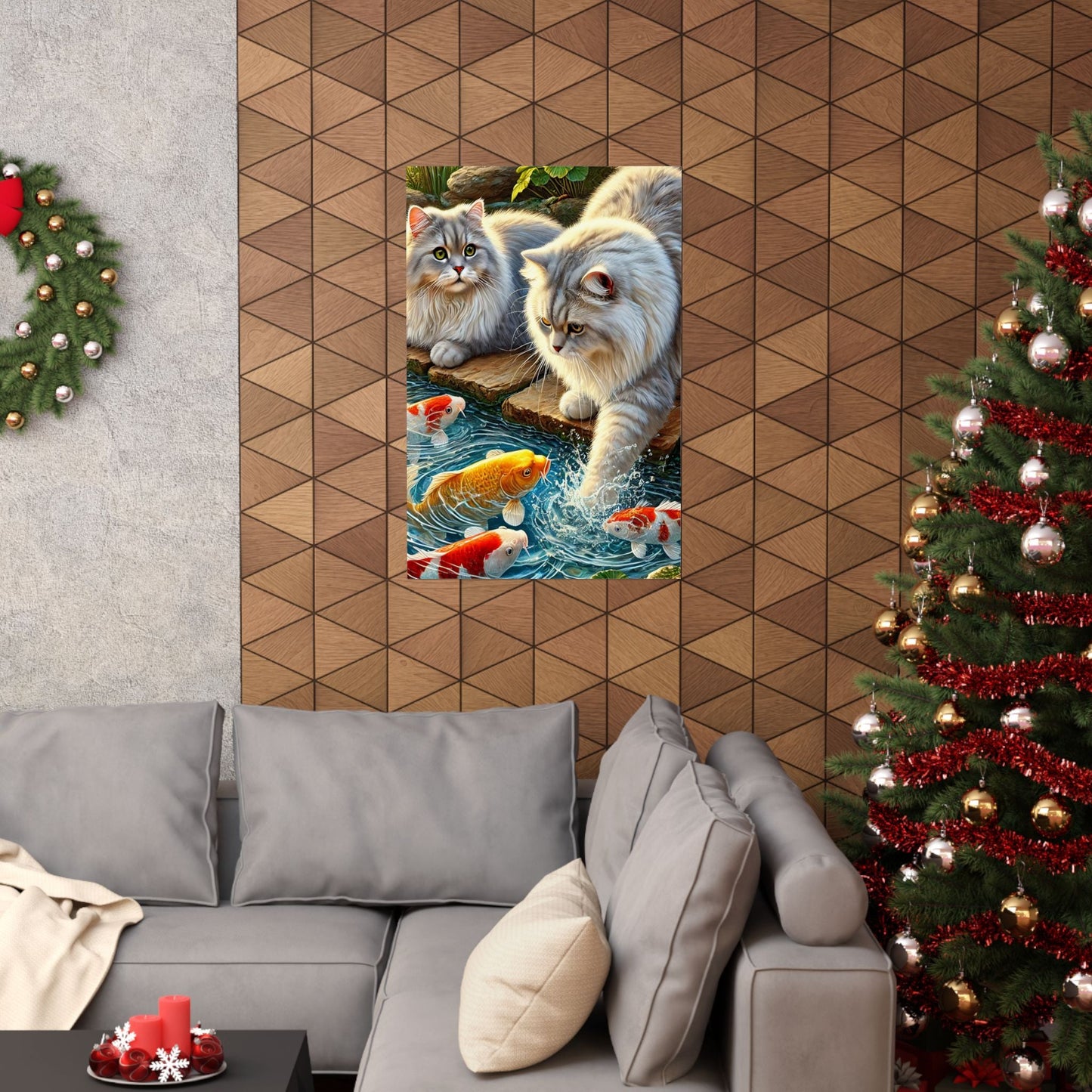 Charming Cat & Koi Pond Vertical Poster