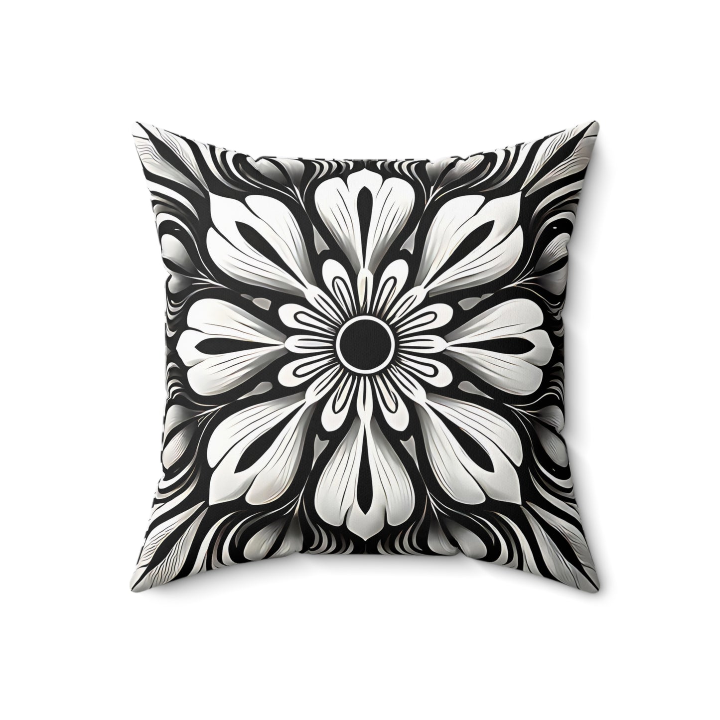 Black and White Floral Throw Pillow - Modern Decorative Cushion for Sofa or Bed. 18 x 18, 20 x 20