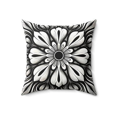 Black & White Abstract Floral Throw Pillow