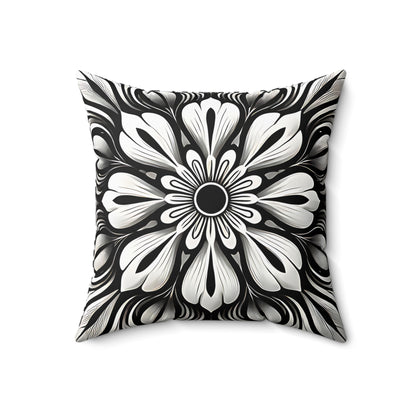 Black and White Floral Throw Pillow - Modern Decorative Cushion for Sofa or Bed. 18 x 18, 20 x 20