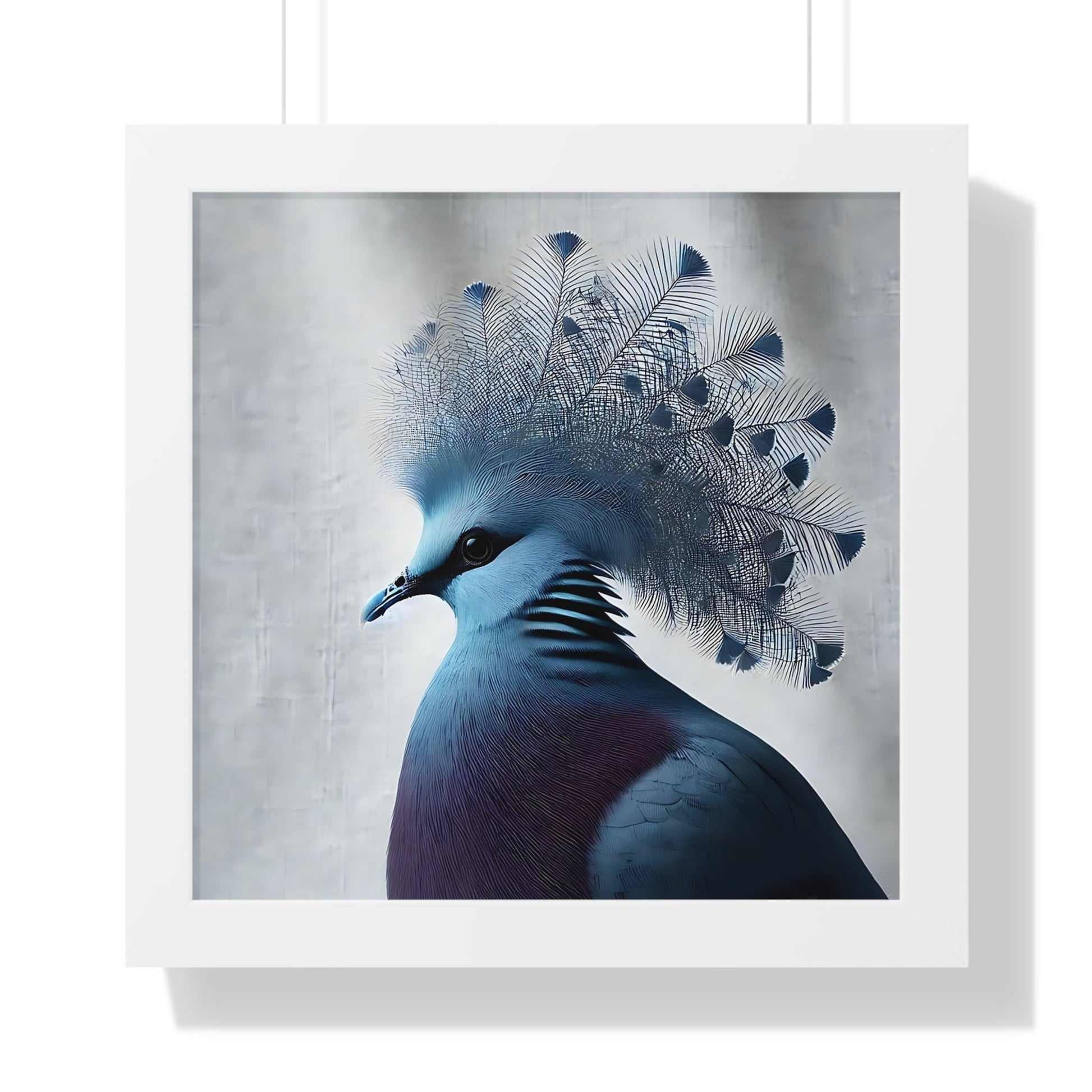 Elegant Framed Horizontal Poster of Crowned Pigeon Art