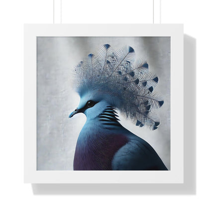 Elegant Framed Horizontal Poster of Crowned Pigeon Art