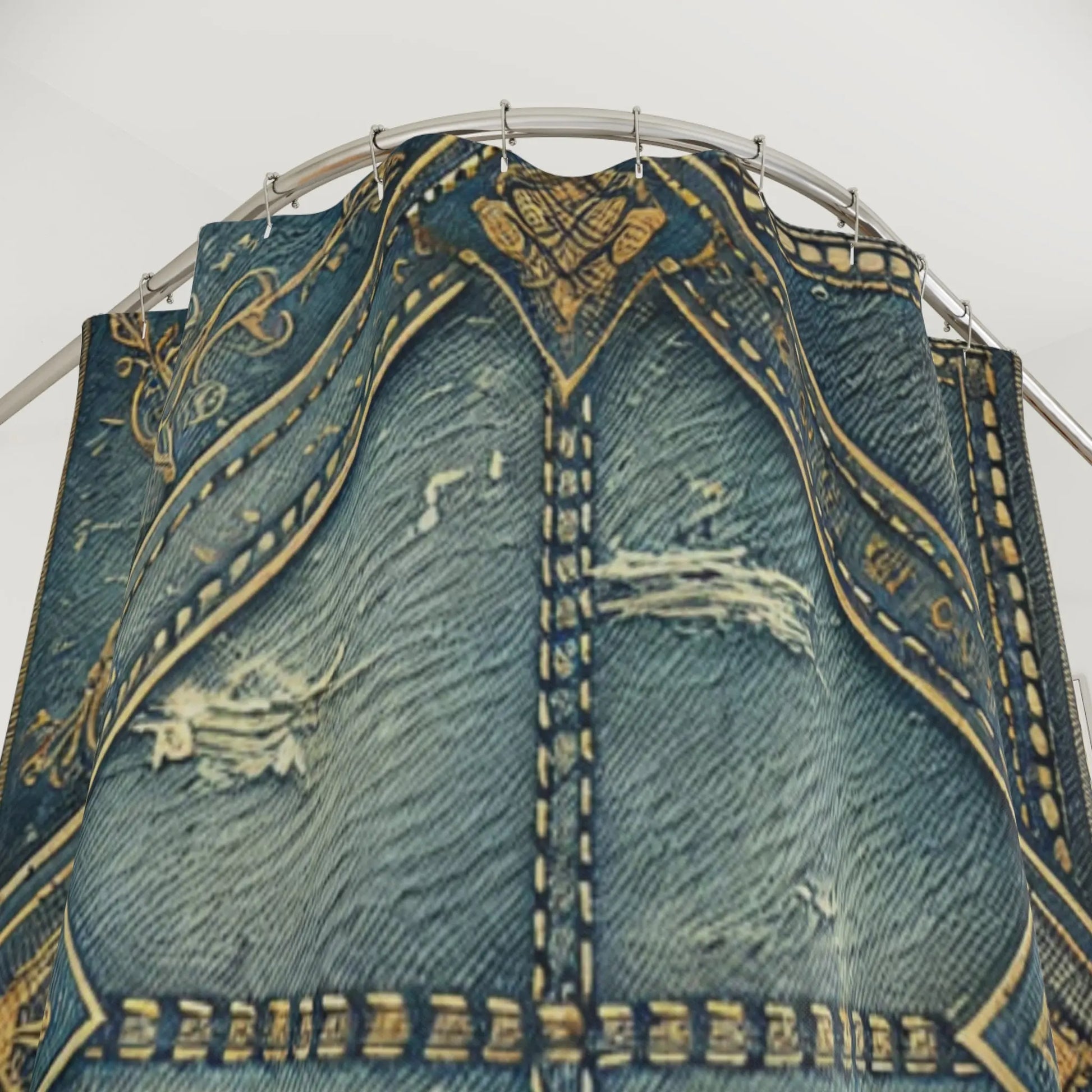 Vintage-Inspired Denmin Shower Curtain with Elegant Blue and...