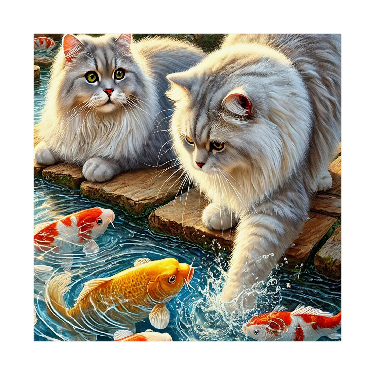 Charming Cat & Koi Pond Vertical Poster
