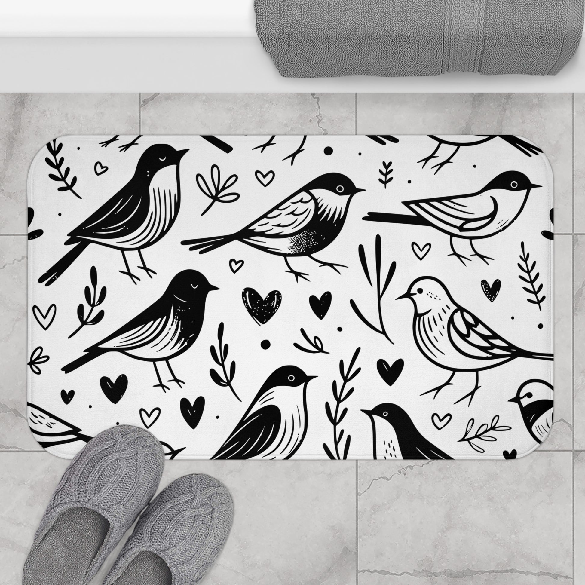 Charming Bird Print Bath Mat for Home Decor