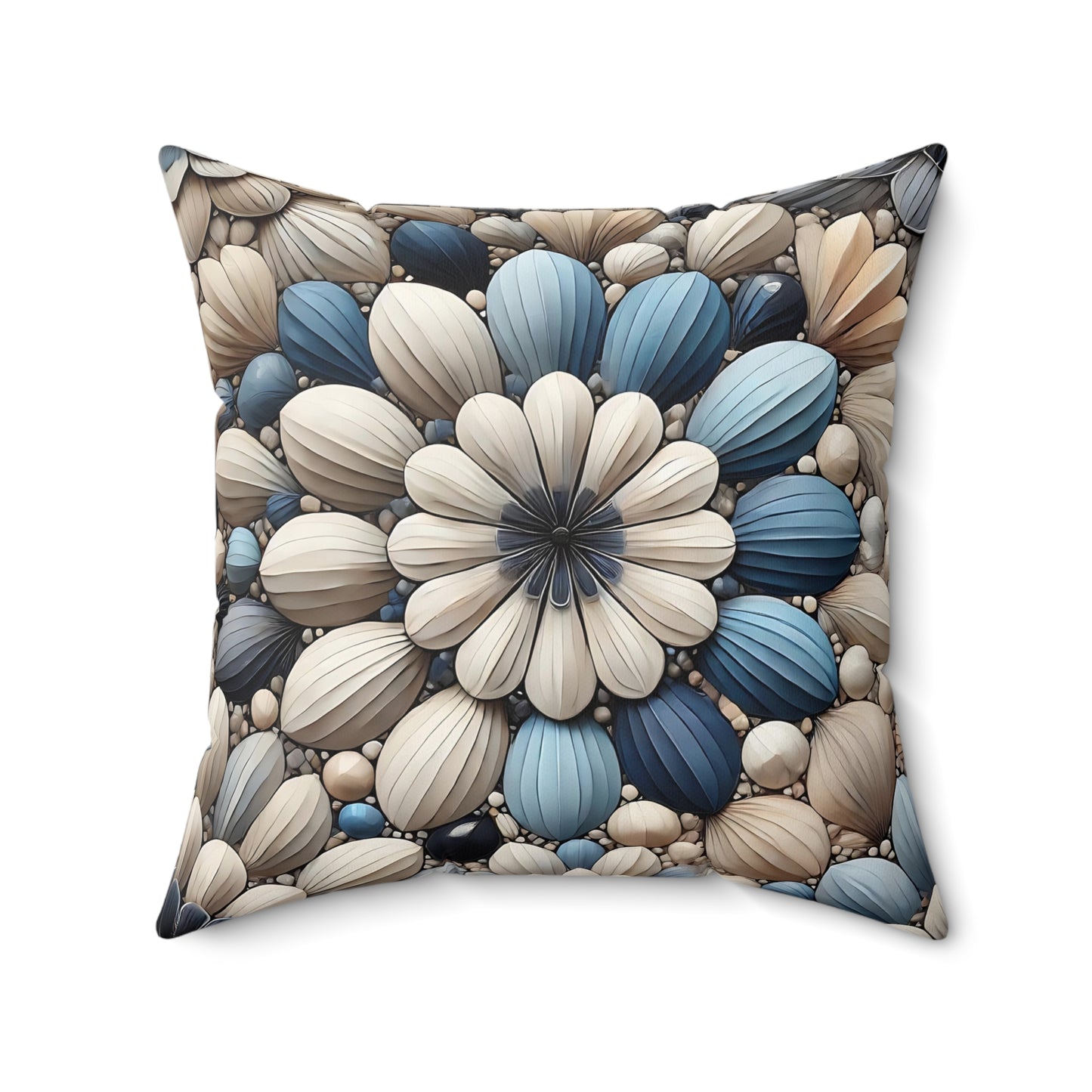 Blue and Beige Textured Floral Throw Pillow