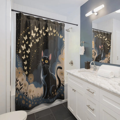 Enchanting Cat & Butterfly Shower Curtain