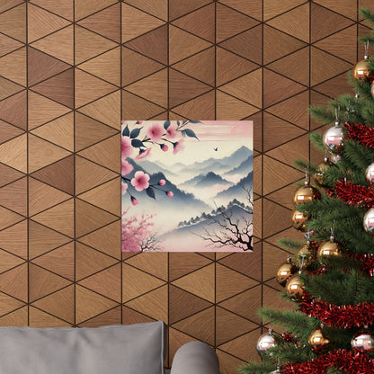 Cherry Blossom Mountain Art Poster