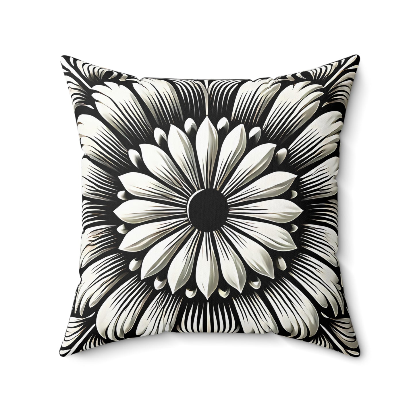 Black and White Floral Throw Pillow - Bold Modern Accent Pillow in 18 x 18 & 20 x 20
