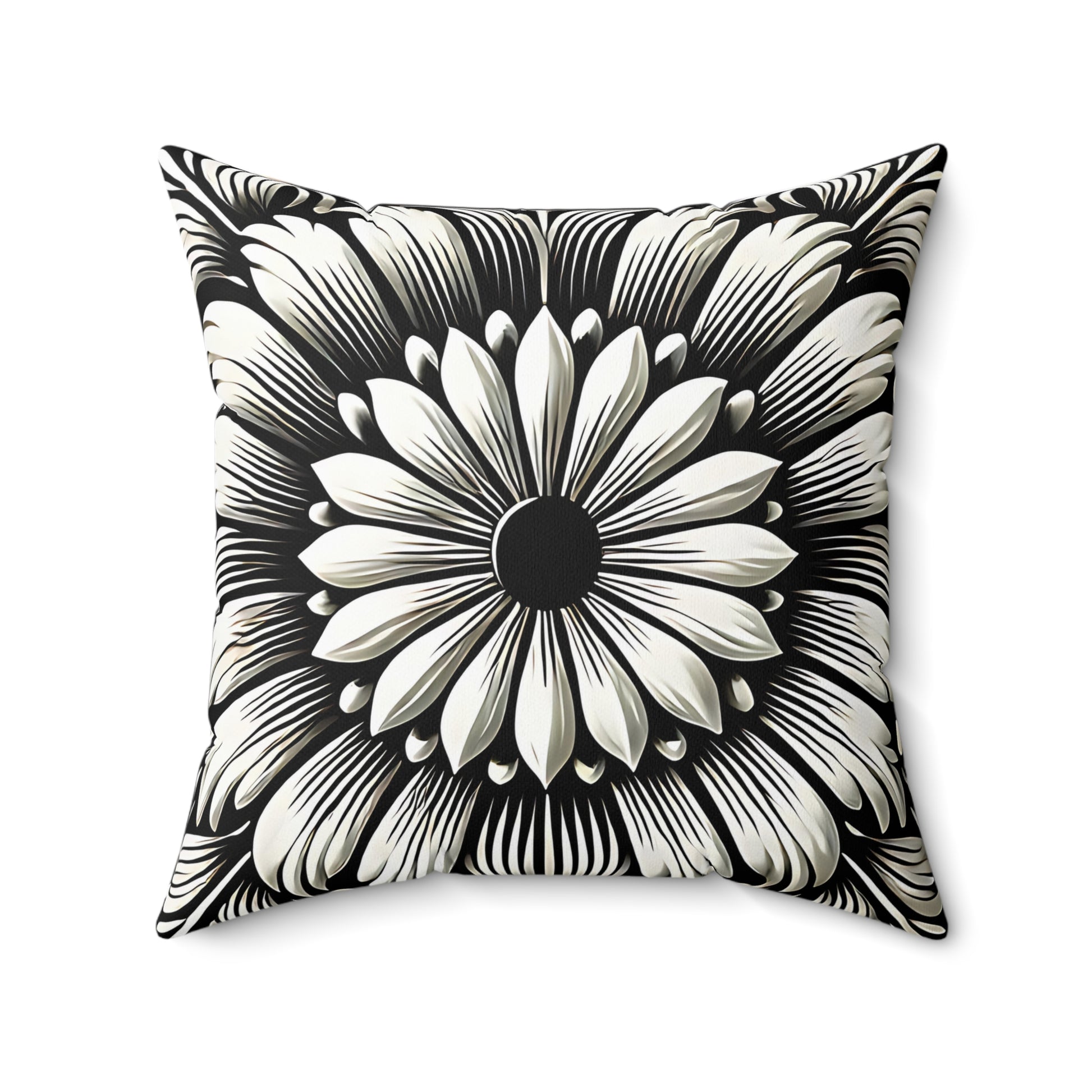 Black and White Floral Throw Pillow - Bold Modern Accent Pillow in 18 x 18 & 20 x 20