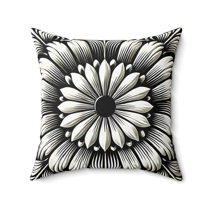 Black and White Floral Throw Pillow - Bold Modern Accent Pillow in 18 x 18 & 20 x 20