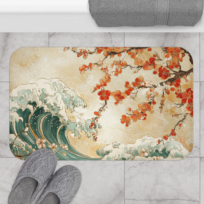 Elegant Wave & Blossom Bath Mat