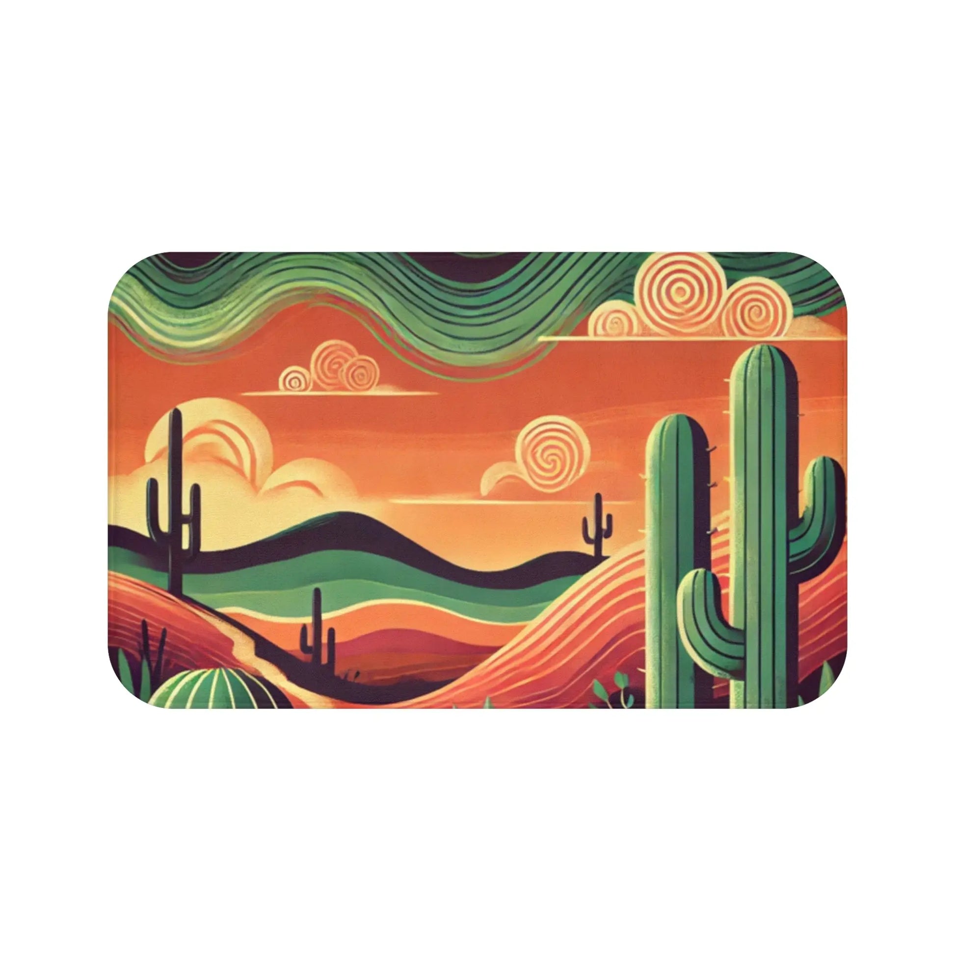 Desert Landscape Bath Mat with Cactus Patterns