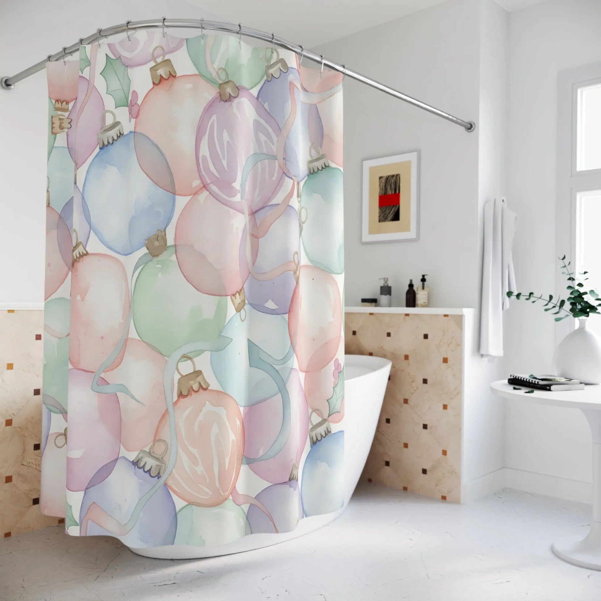 Pastel Christmas Ornaments Shower Curtain